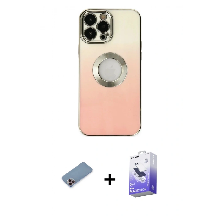 MARSİLYAN™- iPhone 13 Pro Max Kılıf Kutup Yansıma Özel Seri - Siyah Bilvis 5in1 5D Magic Hayalet Cam Ekran Koruyucu + Shine Kamera Lens Koruma Cam - PE