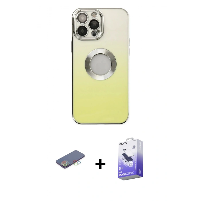 MARSİLYAN™- iPhone 13 Pro Max Kılıf Kutup Yansıma Özel Seri - Siyah Bilvis 5in1 5D Magic Hayalet Cam Ekran Koruyucu + Renkli Kamera Lens Koruma Cam - MI