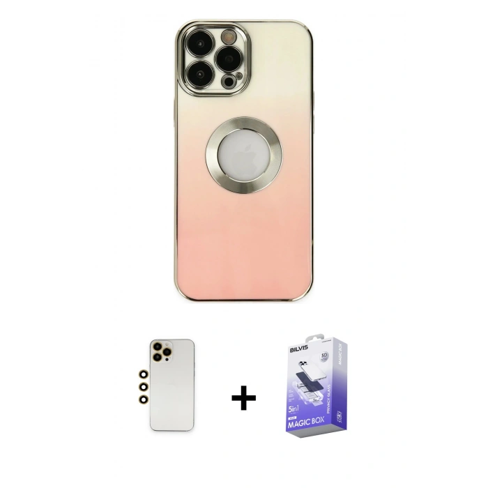 MARSİLYAN™- iPhone 13 Pro Max Kılıf Kutup Yansıma Özel Seri - Siyah Bilvis 5in1 5D Magic Hayalet Cam Ekran Koruyucu + Shine Kamera Lens - GD
