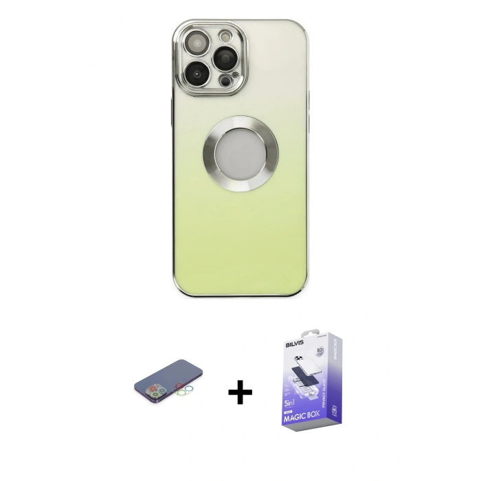 MARSİLYAN™- iPhone 13 Pro Max Kılıf Kutup Yansıma Özel Seri - Siyah Bilvis 5in1 5D Magic Hayalet Cam Ekran Koruyucu + Renkli Kamera Lens Koruma Cam - MI