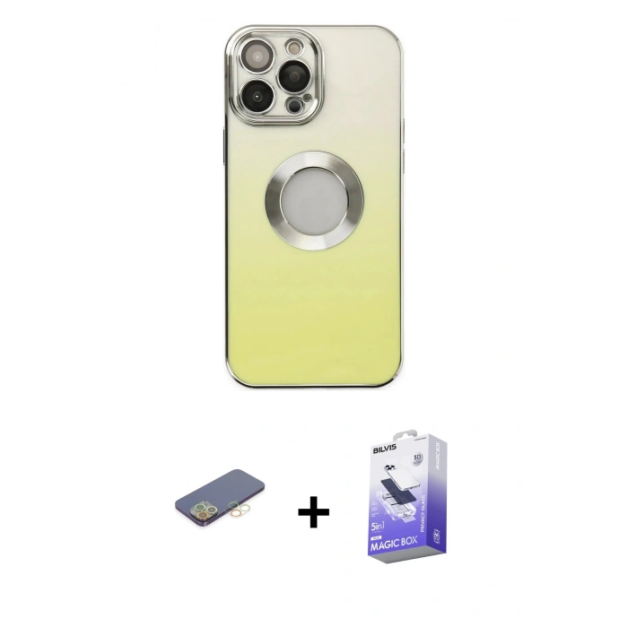 MARSİLYAN™- iPhone 13 Pro Max Kılıf Kutup Yansıma Özel Seri - Siyah Bilvis 5in1 5D Magic Hayalet Cam Ekran Koruyucu + Renkli Kamera Lens Koruma Cam - SI