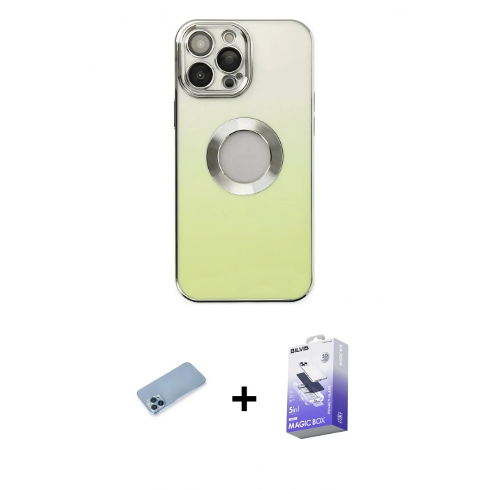 MARSİLYAN™- iPhone 13 Pro Max Kılıf Kutup Yansıma Özel Seri - Siyah Bilvis 5in1 5D Magic Hayalet Cam Ekran Koruyucu + Shine Kamera Lens Koruma Cam - MI