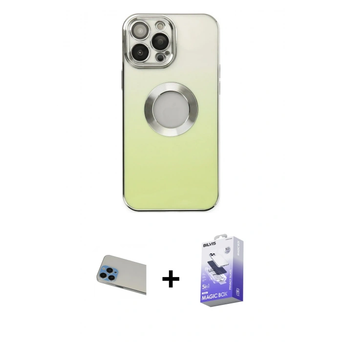 MARSİLYAN™- iPhone 13 Pro Max Kılıf Kutup Yansıma Özel Seri - Siyah Bilvis 5in1 5D Magic Hayalet Cam Ekran Koruyucu + Rainbow Kamera Lens Koruma Cam - MI