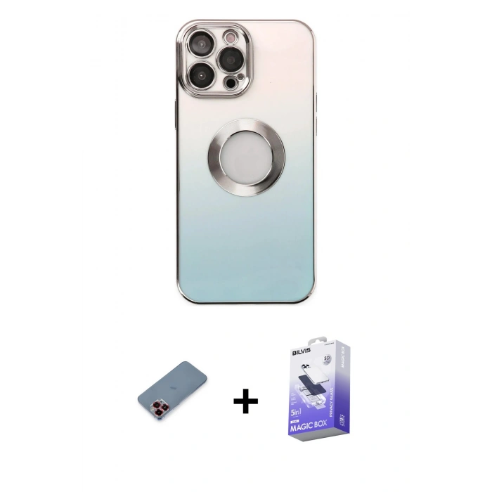 MARSİLYAN™- iPhone 13 Pro Max Kılıf Kutup Yansıma Özel Seri - Siyah Bilvis 5in1 5D Magic Hayalet Cam Ekran Koruyucu + Metal Kamera Lens Koruma Cam - KI