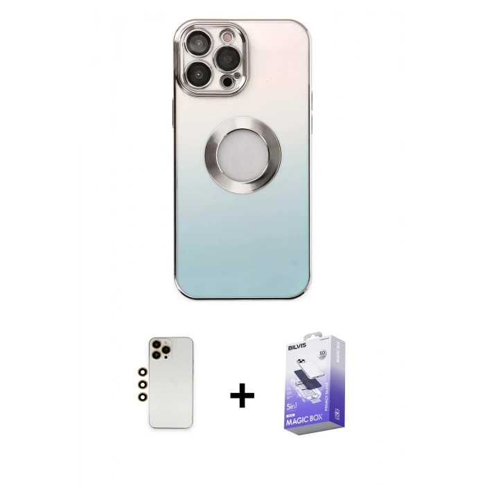 MARSİLYAN™- iPhone 13 Pro Max Kılıf Kutup Yansıma Özel Seri - Siyah Bilvis 5in1 5D Magic Hayalet Cam Ekran Koruyucu + Shine Kamera Lens - GD