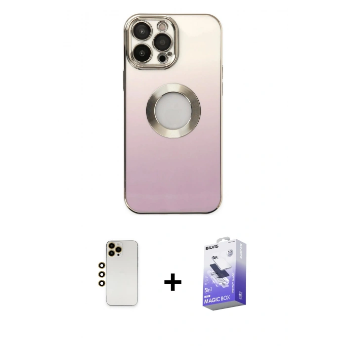 MARSİLYAN™- iPhone 13 Pro Max Kılıf Kutup Yansıma Özel Seri - Siyah Bilvis 5in1 5D Magic Hayalet Cam Ekran Koruyucu + Shine Kamera Lens - GD