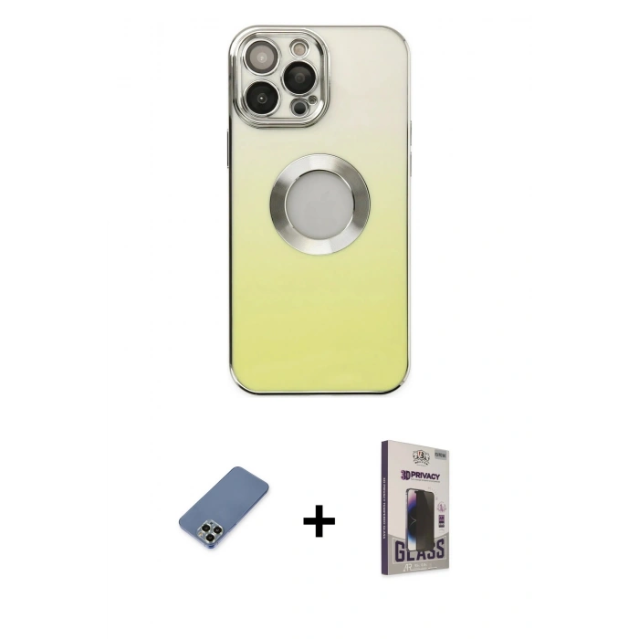 MARSİLYAN™- iPhone 13 Pro Max Kılıf Kutup Yansıma Özel Seri - Siyah Bilvis Hayalet Cam Ekran Koruyucu + Açık Yeşil Metal Kamera Lens Koruma Cam
