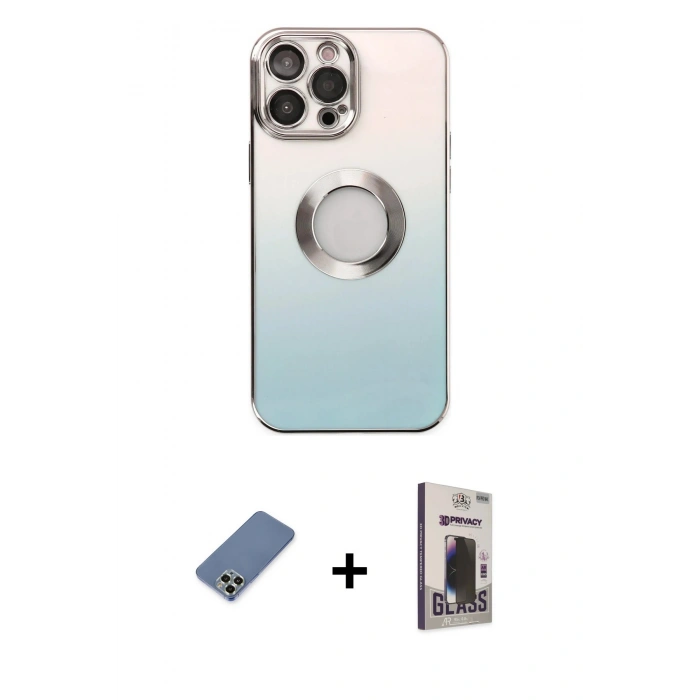 MARSİLYAN™- iPhone 13 Pro Max Kılıf Kutup Yansıma Özel Seri - Siyah Bilvis Hayalet Cam Ekran Koruyucu + Açık Yeşil Metal Kamera Lens Koruma Cam