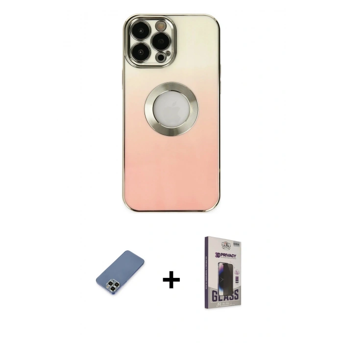 MARSİLYAN™- iPhone 13 Pro Max Kılıf Kutup Yansıma Özel Seri - Siyah Bilvis Hayalet Cam Ekran Koruyucu + Açık Yeşil Metal Kamera Lens Koruma Cam