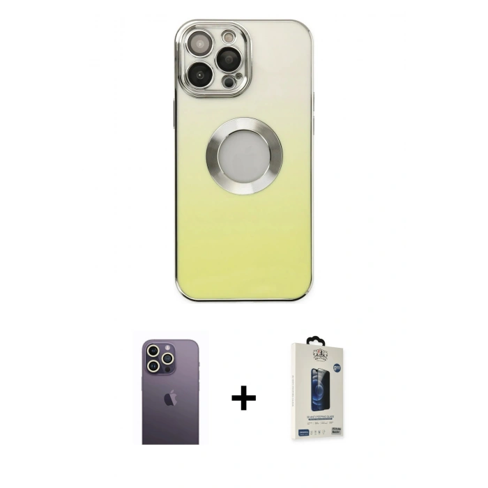 MARSİLYAN™- iPhone 13 Pro Max Kılıf Kutup Yansıma Özel Seri - Siyah Bilvis Hayalet Cam Ekran Koruyucu + Beyaz Neon Fosforlu Kamera Lens