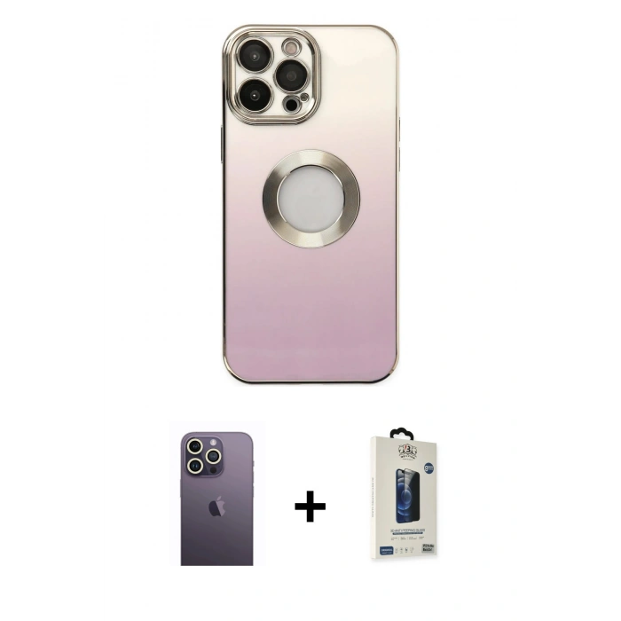 MARSİLYAN™- iPhone 13 Pro Max Kılıf Kutup Yansıma Özel Seri - Siyah Bilvis Hayalet Cam Ekran Koruyucu + Beyaz Neon Fosforlu Kamera Lens