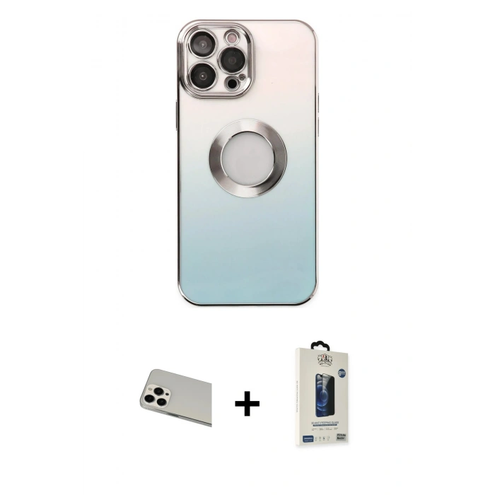 MARSİLYAN™- iPhone 13 Pro Max Kılıf Kutup Yansıma Özel Seri - Siyah Bilvis Hayalet Cam Ekran Koruyucu + Beyaz Rainbow Kamera Lens Koruma Cam