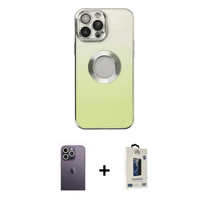 MARSİLYAN™- iPhone 13 Pro Max Kılıf Kutup Yansıma Özel Seri - Siyah Bilvis Hayalet Cam Ekran Koruyucu + Beyaz Neon Fosforlu Kamera Lens