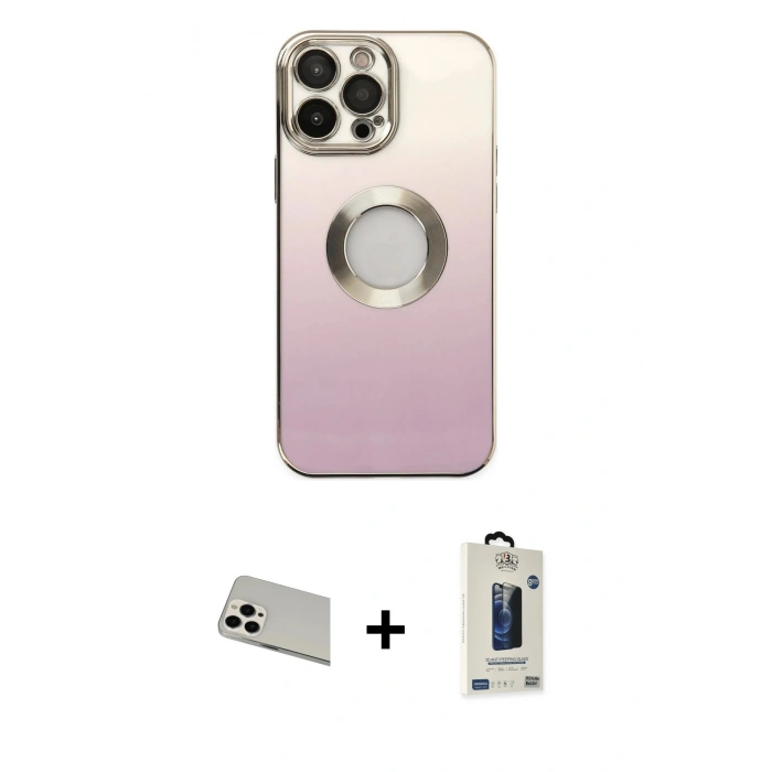 MARSİLYAN™- iPhone 13 Pro Max Kılıf Kutup Yansıma Özel Seri - Siyah Bilvis Hayalet Cam Ekran Koruyucu + Beyaz Rainbow Kamera Lens Koruma Cam