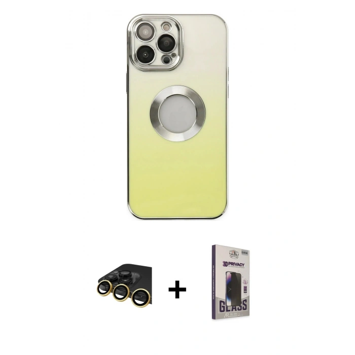 MARSİLYAN™- iPhone 13 Pro Max Kılıf Kutup Yansıma Özel Seri - Siyah Bilvis Hayalet Cam Ekran Koruyucu + Raze Metal Kamera Lens - GD