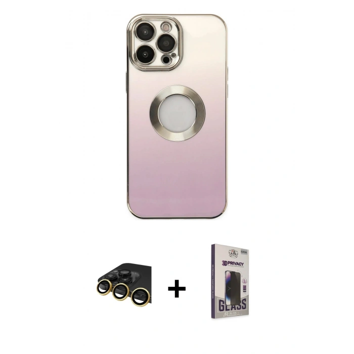 MARSİLYAN™- iPhone 13 Pro Max Kılıf Kutup Yansıma Özel Seri - Siyah Bilvis Hayalet Cam Ekran Koruyucu + Raze Metal Kamera Lens - GD