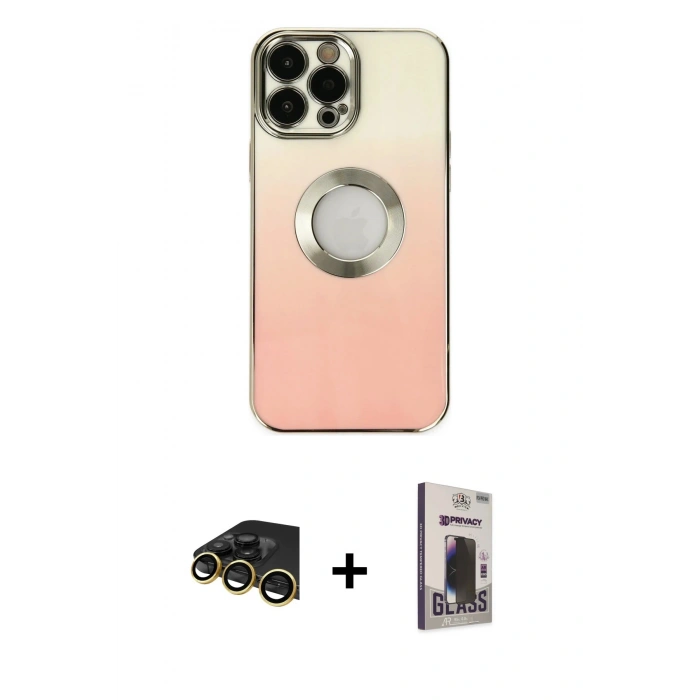 MARSİLYAN™- iPhone 13 Pro Max Kılıf Kutup Yansıma Özel Seri - Siyah Bilvis Hayalet Cam Ekran Koruyucu + Raze Metal Kamera Lens - GD