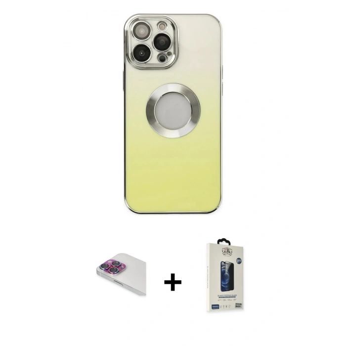 MARSİLYAN™- iPhone 13 Pro Max Kılıf Kutup Yansıma Özel Seri - Siyah Bilvis Hayalet Cam Ekran Koruyucu + Gökkuşağı Pers Alüminyum Kamera Lens