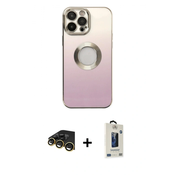 MARSİLYAN™- iPhone 13 Pro Max Kılıf Kutup Yansıma Özel Seri - Siyah Bilvis Hayalet Cam Ekran Koruyucu + Raze Metal Kamera Lens - GD