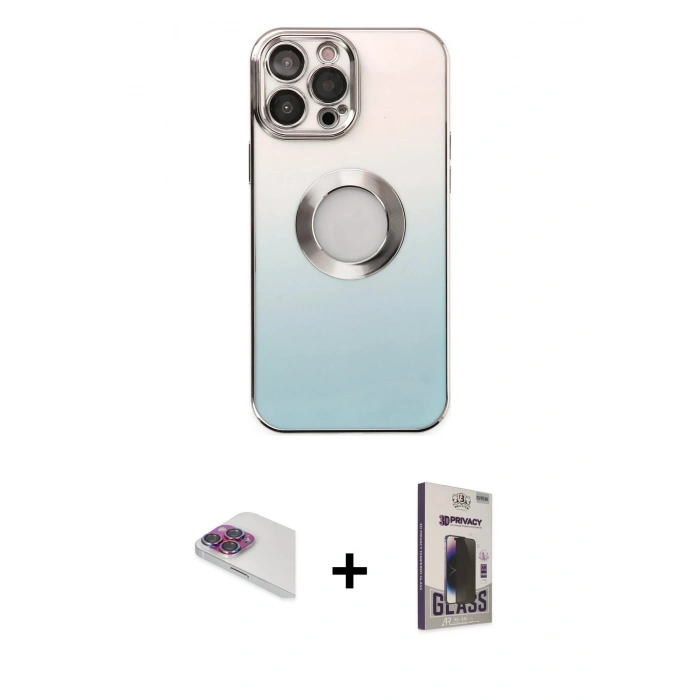 MARSİLYAN™- iPhone 13 Pro Max Kılıf Kutup Yansıma Özel Seri - Siyah Bilvis Hayalet Cam Ekran Koruyucu + Pers Alüminyum Kamera Lens - GI