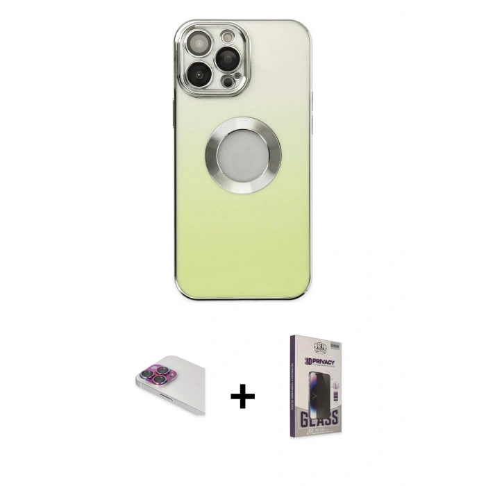 MARSİLYAN™- iPhone 13 Pro Max Kılıf Kutup Yansıma Özel Seri - Siyah Bilvis Hayalet Cam Ekran Koruyucu + Pers Alüminyum Kamera Lens - GI
