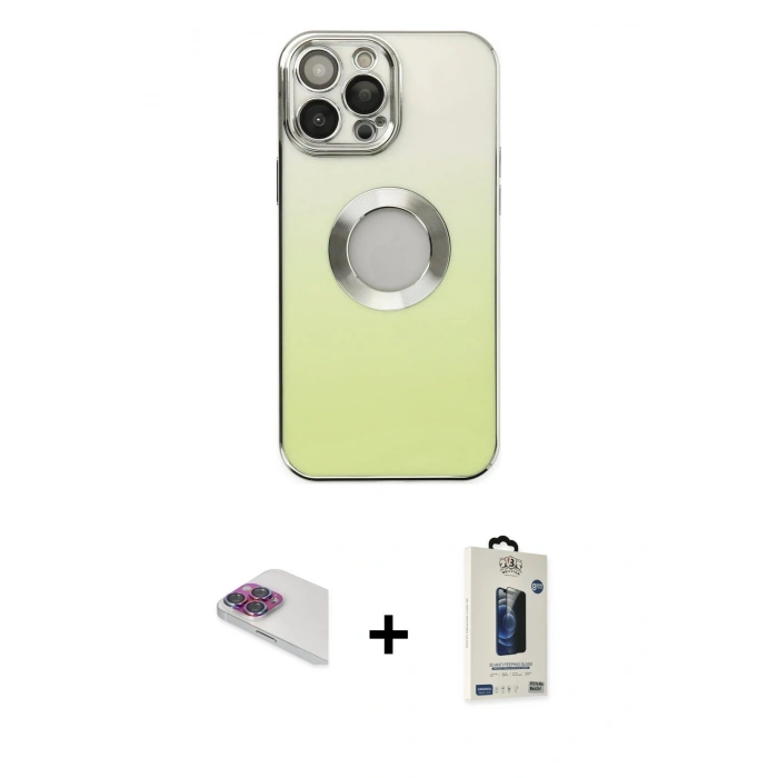 MARSİLYAN™- iPhone 13 Pro Max Kılıf Kutup Yansıma Özel Seri - Siyah Bilvis Hayalet Cam Ekran Koruyucu + Gökkuşağı Pers Alüminyum Kamera Lens