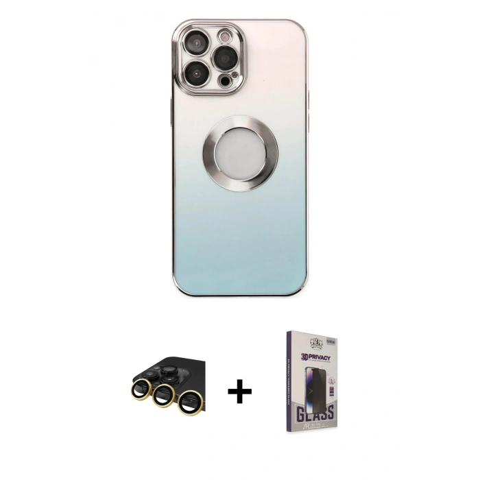 MARSİLYAN™- iPhone 13 Pro Max Kılıf Kutup Yansıma Özel Seri - Siyah Bilvis Hayalet Cam Ekran Koruyucu + Raze Metal Kamera Lens - GD