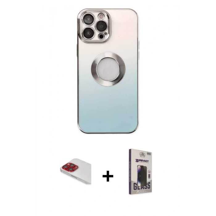 MARSİLYAN™- iPhone 13 Pro Max Kılıf Kutup Yansıma Özel Seri - Siyah Bilvis Hayalet Cam Ekran Koruyucu + Pers Alüminyum Kamera Lens - KI