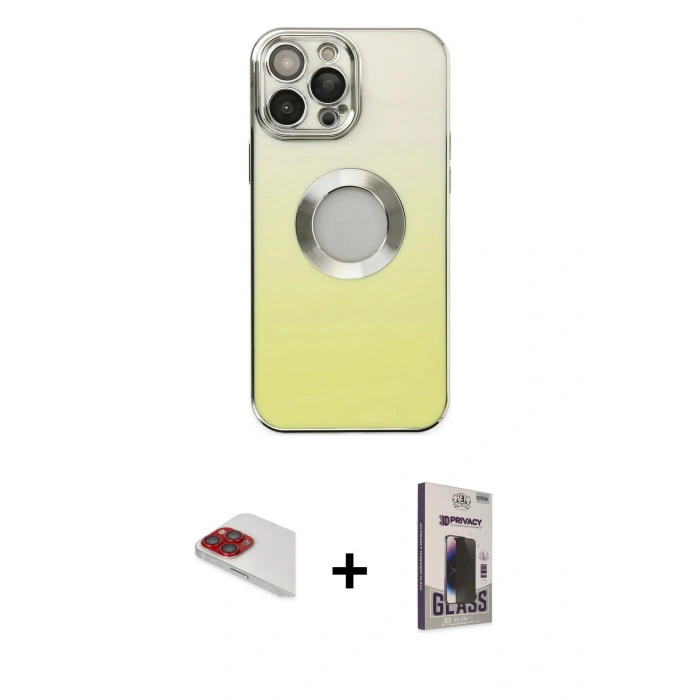 MARSİLYAN™- iPhone 13 Pro Max Kılıf Kutup Yansıma Özel Seri - Siyah Bilvis Hayalet Cam Ekran Koruyucu + Pers Alüminyum Kamera Lens - KI