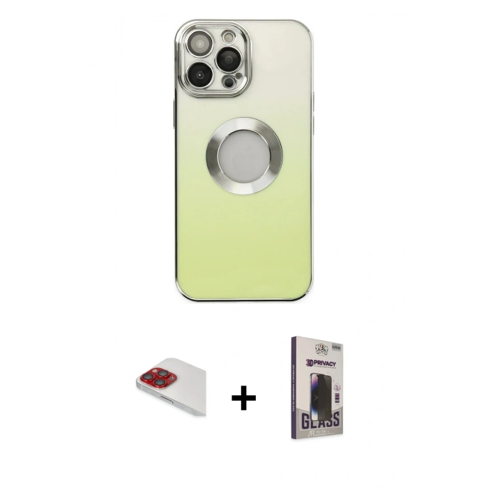 MARSİLYAN™- iPhone 13 Pro Max Kılıf Kutup Yansıma Özel Seri - Siyah Bilvis Hayalet Cam Ekran Koruyucu + Pers Alüminyum Kamera Lens - KI