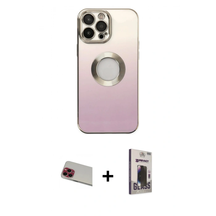 MARSİLYAN™- iPhone 13 Pro Max Kılıf Kutup Yansıma Özel Seri - Siyah Bilvis Hayalet Cam Ekran Koruyucu + Rainbow Kamera Lens Koruma Cam - KI