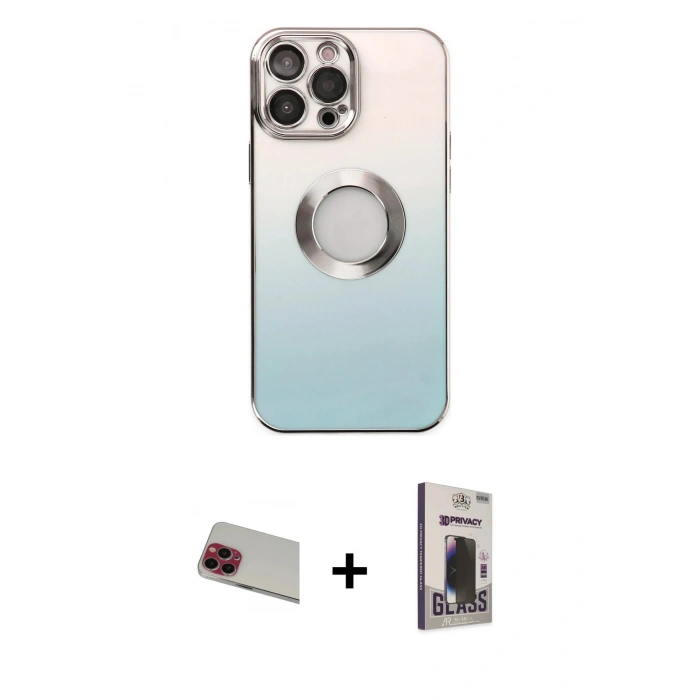 MARSİLYAN™- iPhone 13 Pro Max Kılıf Kutup Yansıma Özel Seri - Siyah Bilvis Hayalet Cam Ekran Koruyucu + Rainbow Kamera Lens Koruma Cam - KI