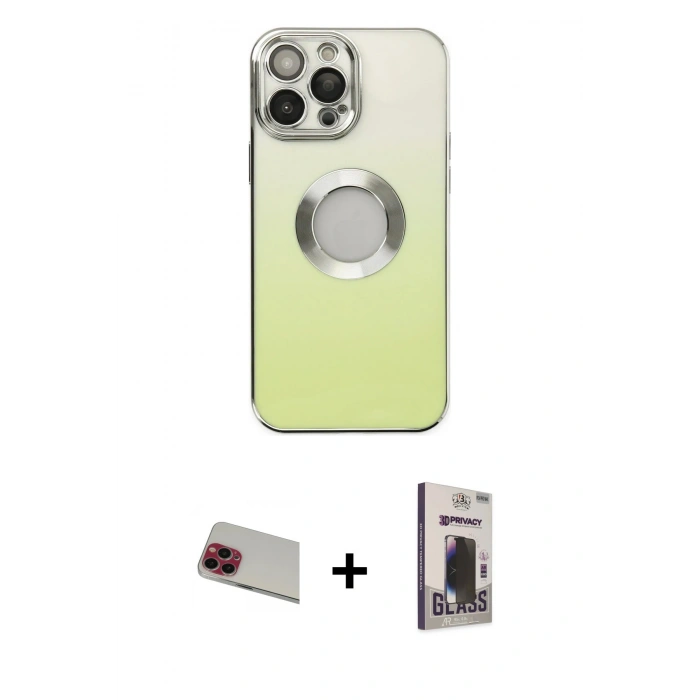 MARSİLYAN™- iPhone 13 Pro Max Kılıf Kutup Yansıma Özel Seri - Siyah Bilvis Hayalet Cam Ekran Koruyucu + Rainbow Kamera Lens Koruma Cam - KI