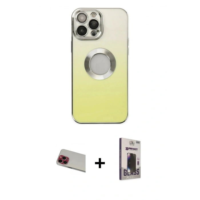 MARSİLYAN™- iPhone 13 Pro Max Kılıf Kutup Yansıma Özel Seri - Siyah Bilvis Hayalet Cam Ekran Koruyucu + Rainbow Kamera Lens Koruma Cam - KI