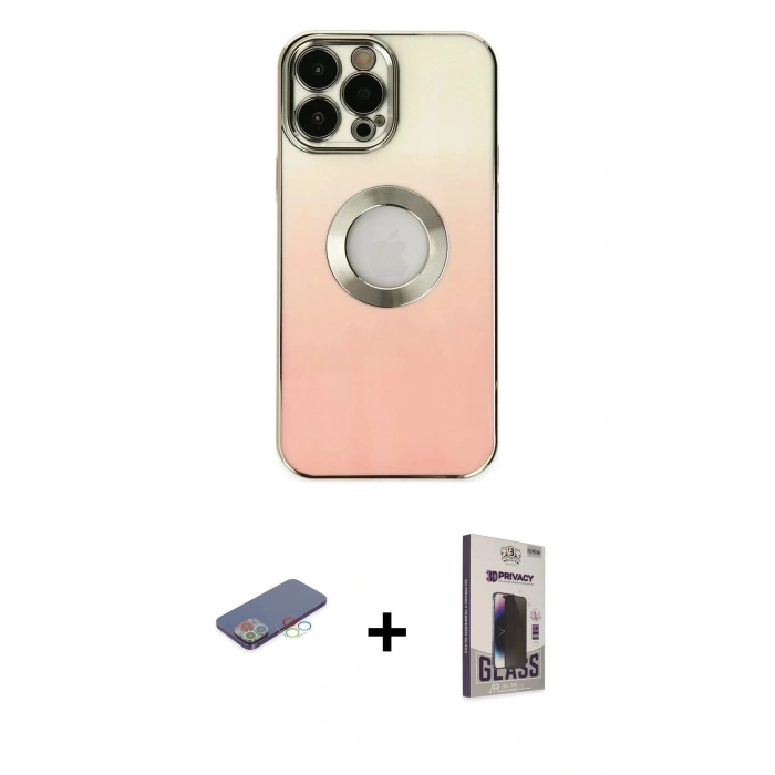 MARSİLYAN™- iPhone 13 Pro Max Kılıf Kutup Yansıma Özel Seri - Siyah Bilvis Hayalet Cam Ekran Koruyucu + Renkli Kamera Lens Koruma Cam - MI