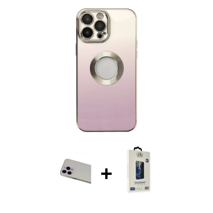 MARSİLYAN™- iPhone 13 Pro Max Kılıf Kutup Yansıma Özel Seri - Siyah Bilvis Hayalet Cam Ekran Koruyucu + Rainbow Kamera Lens Koruma Cam - MR