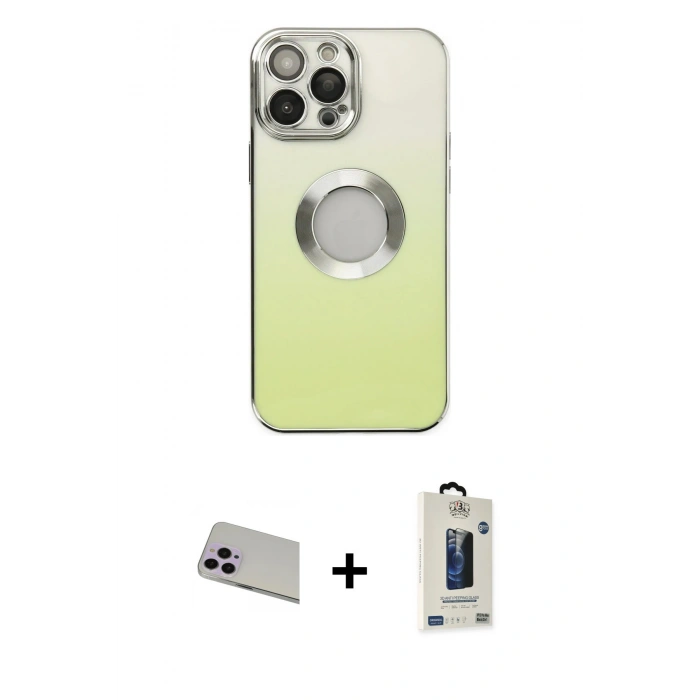 MARSİLYAN™- iPhone 13 Pro Max Kılıf Kutup Yansıma Özel Seri - Siyah Bilvis Hayalet Cam Ekran Koruyucu + Rainbow Kamera Lens Koruma Cam - MR