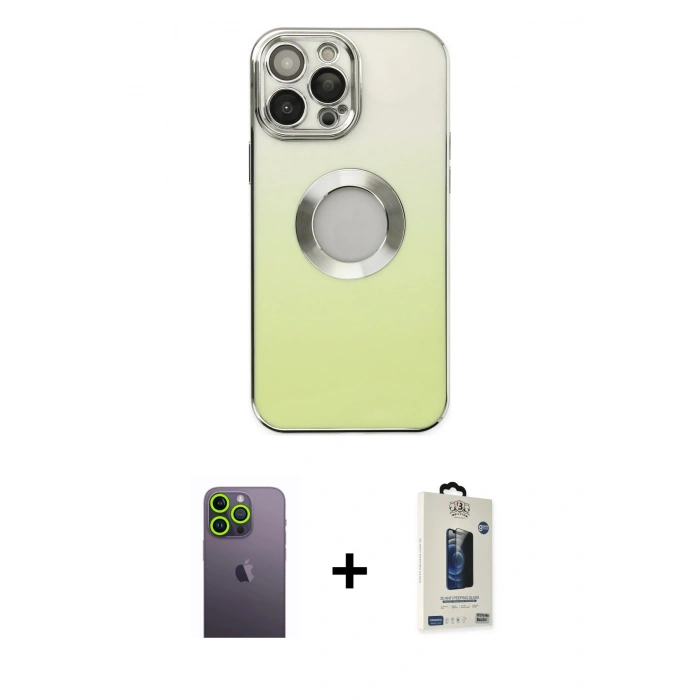 MARSİLYAN™- iPhone 13 Pro Max Kılıf Kutup Yansıma Özel Seri - Siyah Bilvis Hayalet Cam Ekran Koruyucu + Neon Fosforlu Kamera Lens - YL