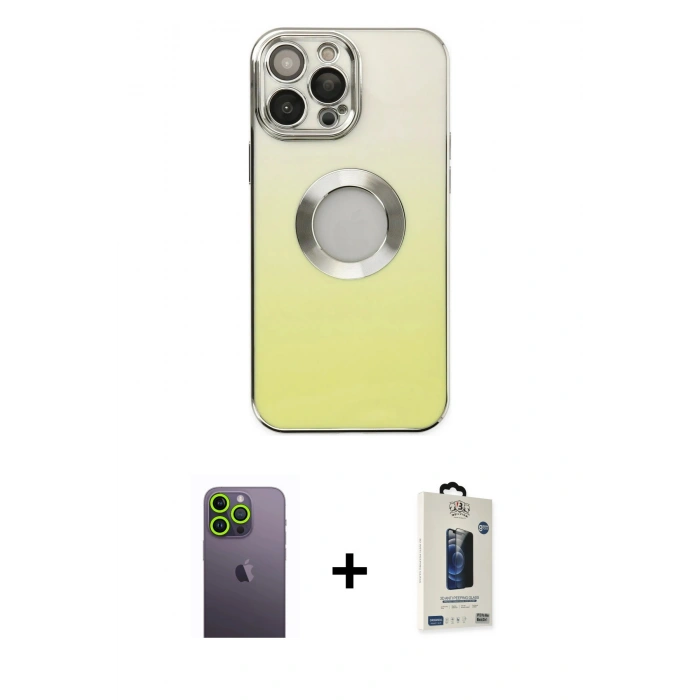 MARSİLYAN™- iPhone 13 Pro Max Kılıf Kutup Yansıma Özel Seri - Siyah Bilvis Hayalet Cam Ekran Koruyucu + Neon Fosforlu Kamera Lens - YL