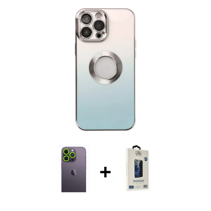 MARSİLYAN™- iPhone 13 Pro Max Kılıf Kutup Yansıma Özel Seri - Siyah Bilvis Hayalet Cam Ekran Koruyucu + Neon Fosforlu Kamera Lens - YL