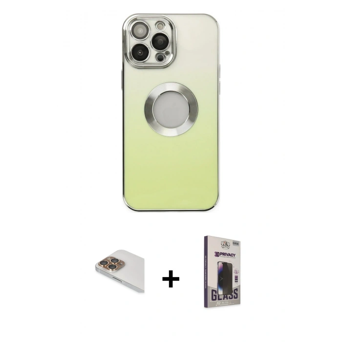 MARSİLYAN™- iPhone 13 Pro Max Kılıf Kutup Yansıma Özel Seri - Siyah Bilvis Hayalet Cam Ekran Koruyucu + Pers Alüminyum Kamera Lens - GD