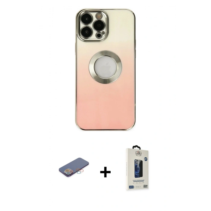 MARSİLYAN™- iPhone 13 Pro Max Kılıf Kutup Yansıma Özel Seri - Siyah Bilvis Hayalet Cam Ekran Koruyucu + Renkli Kamera Lens Koruma Cam - PE