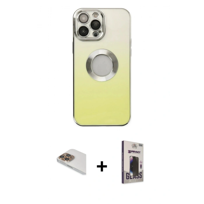 MARSİLYAN™- iPhone 13 Pro Max Kılıf Kutup Yansıma Özel Seri - Siyah Bilvis Hayalet Cam Ekran Koruyucu + Pers Alüminyum Kamera Lens - GD