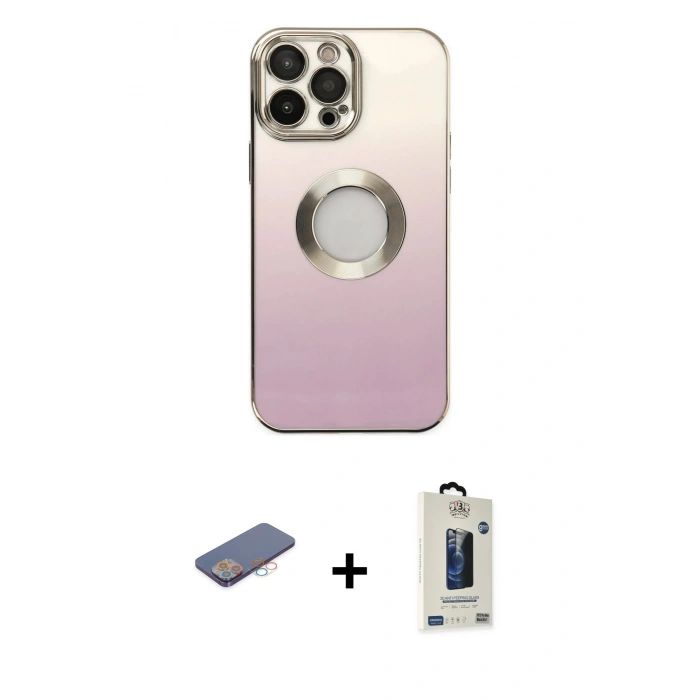MARSİLYAN™- iPhone 13 Pro Max Kılıf Kutup Yansıma Özel Seri - Siyah Bilvis Hayalet Cam Ekran Koruyucu + Renkli Kamera Lens Koruma Cam - PE