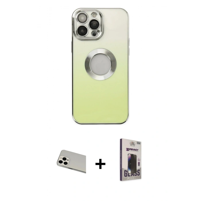 MARSİLYAN™- iPhone 13 Pro Max Kılıf Kutup Yansıma Özel Seri - Siyah Bilvis Hayalet Cam Ekran Koruyucu + Rainbow Kamera Lens Koruma Cam - BZ