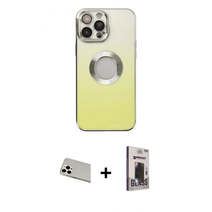 MARSİLYAN™- iPhone 13 Pro Max Kılıf Kutup Yansıma Özel Seri - Siyah Bilvis Hayalet Cam Ekran Koruyucu + Rainbow Kamera Lens Koruma Cam - BZ