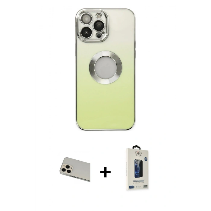 MARSİLYAN™- iPhone 13 Pro Max Kılıf Kutup Yansıma Özel Seri - Siyah Bilvis Hayalet Cam Ekran Koruyucu + Rainbow Kamera Lens Koruma Cam - REGD