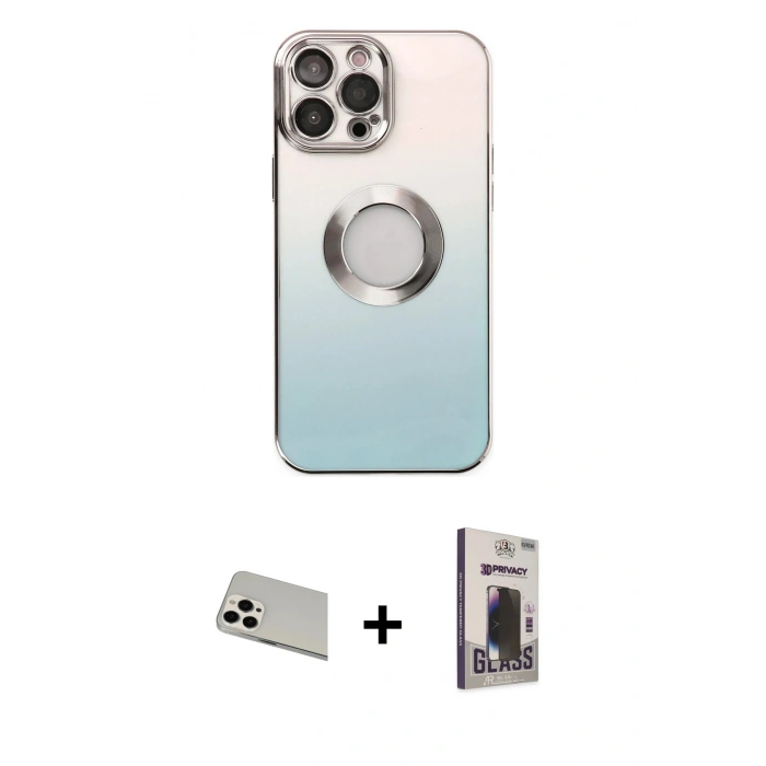 MARSİLYAN™- iPhone 13 Pro Max Kılıf Kutup Yansıma Özel Seri - Siyah Bilvis Hayalet Cam Ekran Koruyucu + Rainbow Kamera Lens Koruma Cam - BZ