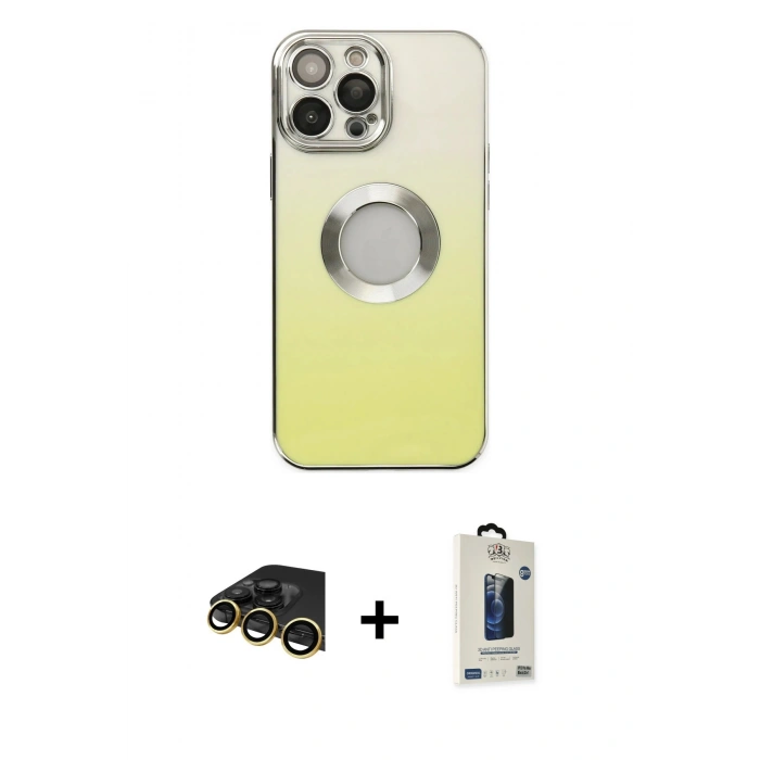 MARSİLYAN™- iPhone 13 Pro Max Kılıf Kutup Yansıma Özel Seri - Siyah Bilvis Hayalet Cam Ekran Koruyucu + Raze Metal Kamera Lens - GD