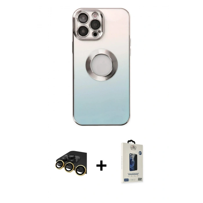 MARSİLYAN™- iPhone 13 Pro Max Kılıf Kutup Yansıma Özel Seri - Siyah Bilvis Hayalet Cam Ekran Koruyucu + Raze Metal Kamera Lens - GD
